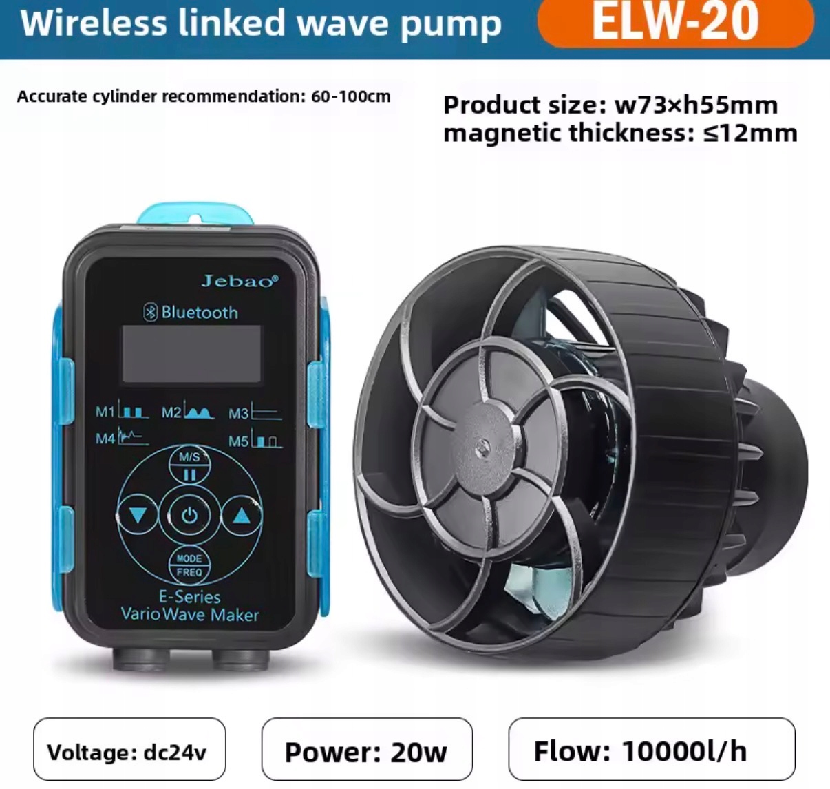 Cyrkulator Jebao ELW-20 10000l/h WiFi/BT – Ultra Cichy Fala Sinusoidalna