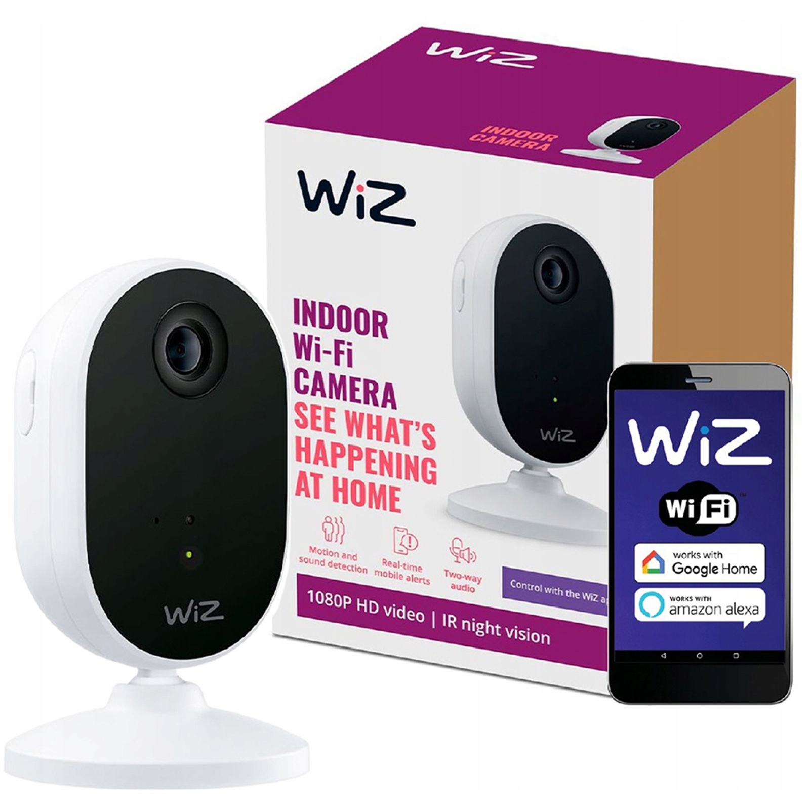 Vnútorná kamera FullHD 1080P Noc Ir Alarm WiFi Smart Aplikácia WiZ