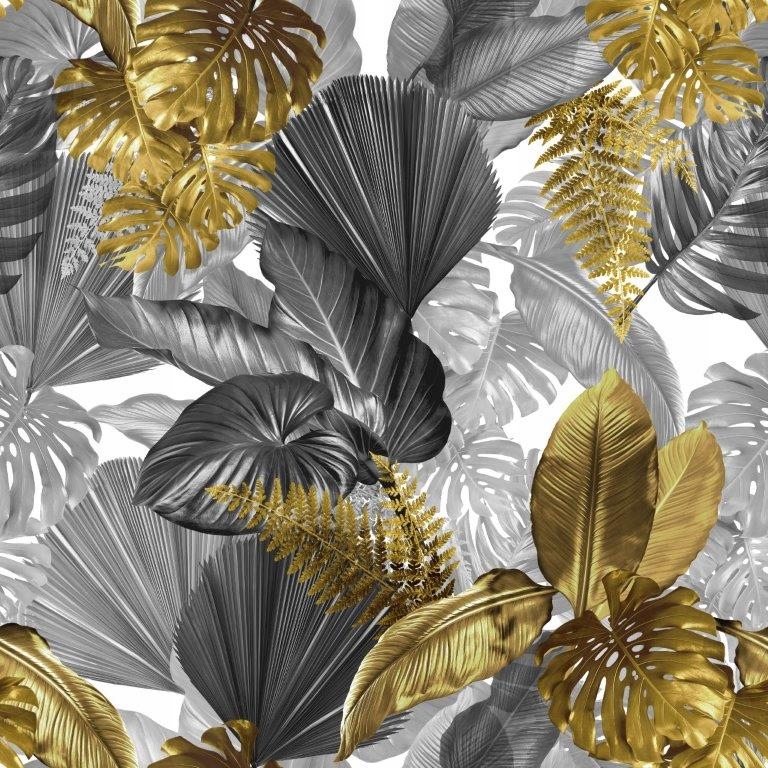 

Tkanina Welur Velvet liście szary i złoto 150cm