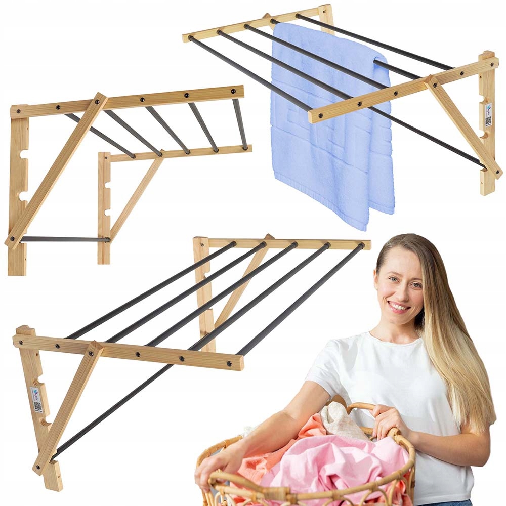 Levně Sušák Dřevěný 80 CM Eko Skládací Koupelnový Pevný