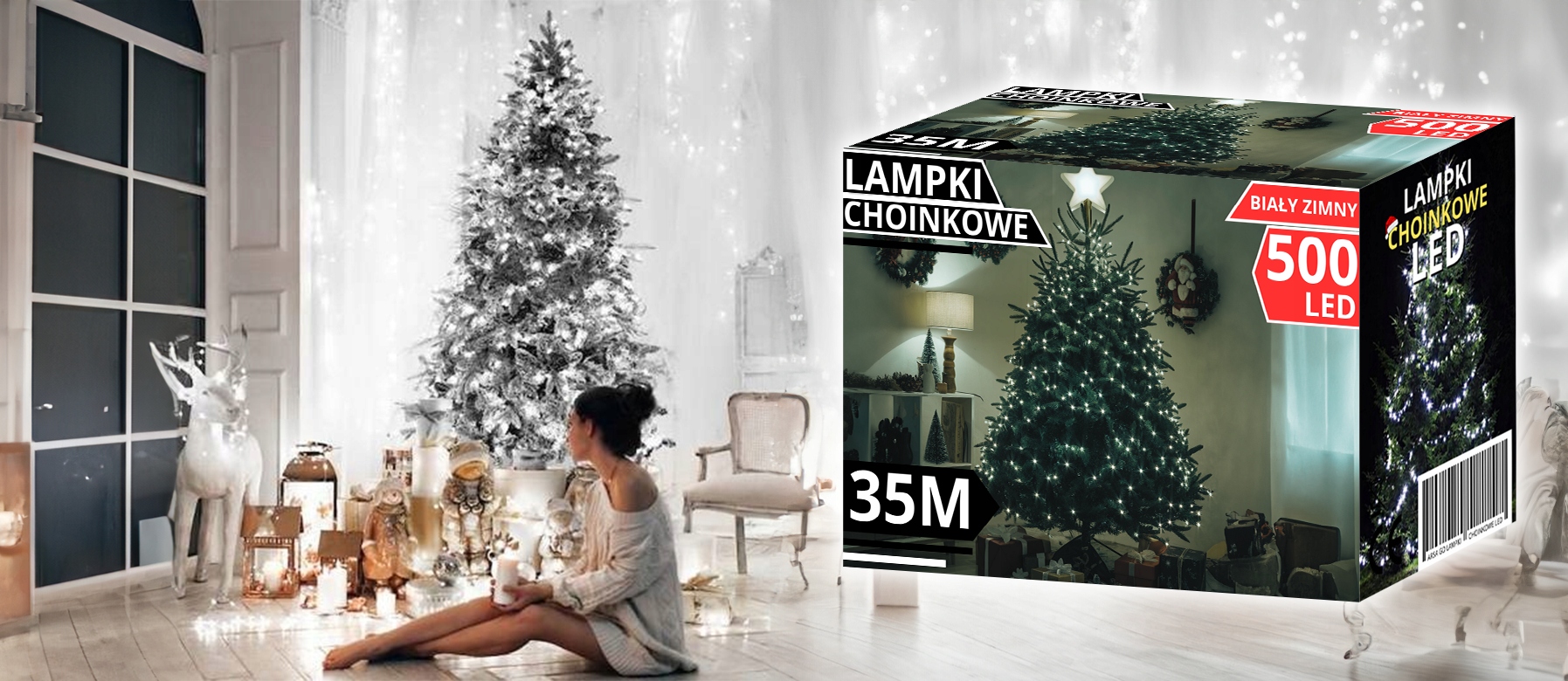 LAMPKI CHOINKOWE 500 LED BIAŁE ZIMNE 35M PROGRAMATOR ŚWIATEŁKA ŁAŃCUCH Zasilanie sieciowe