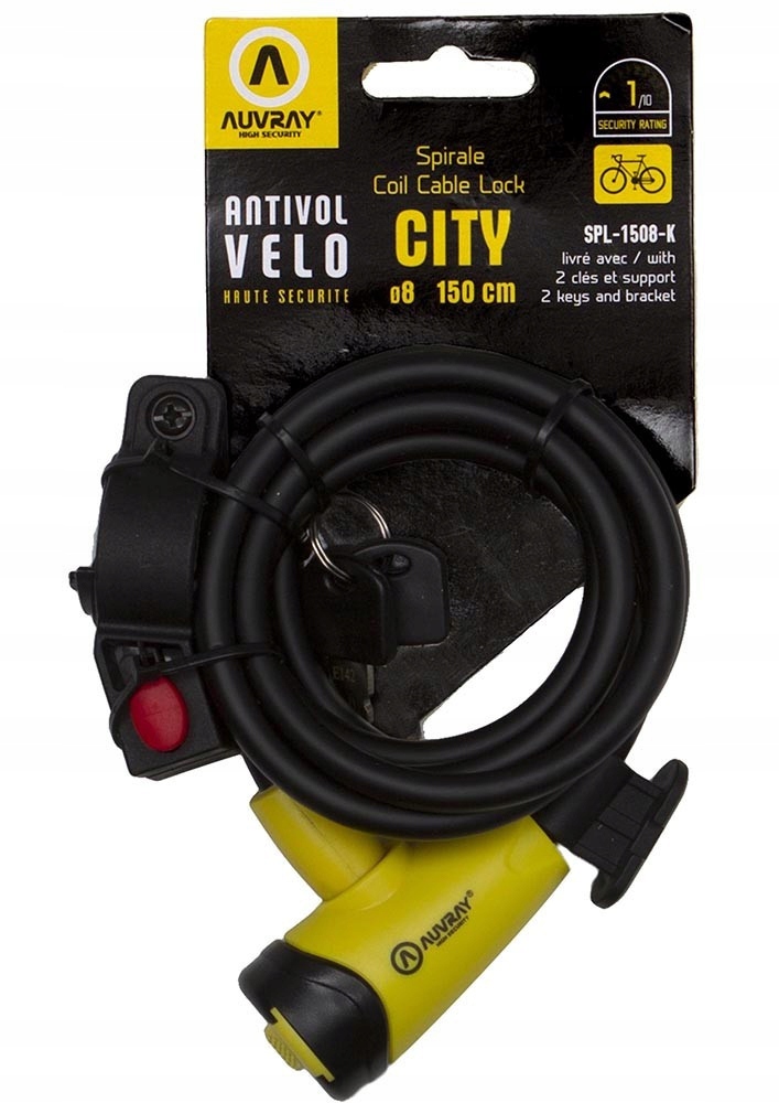 Auvray City Linka Spiralna Zapięcie Rowerowe Z Zamkiem Uchwyt 150CM x 8MM