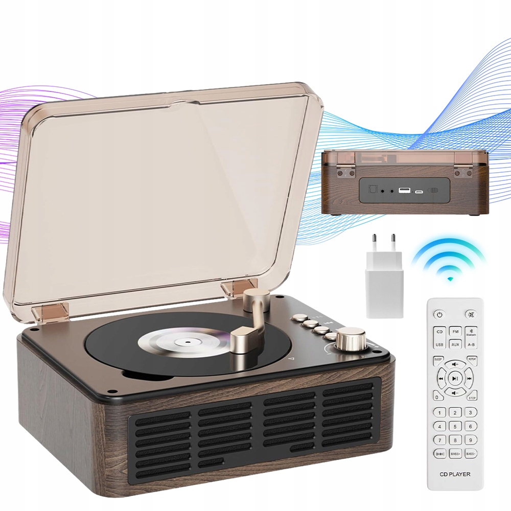 CD přehrávač s retro Bluetooth CD přehrávačem, hnědý
