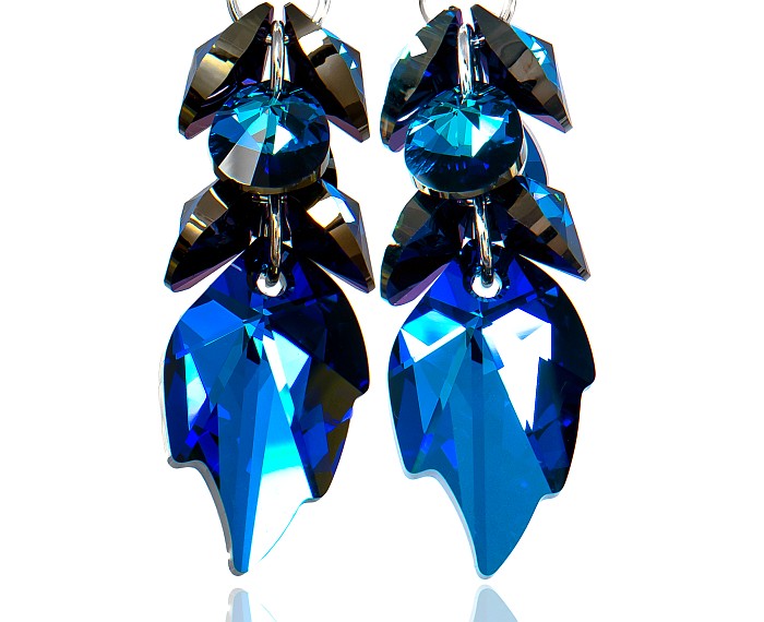 Krystaly Náušnice Blue Leaf Zodiac Stříbro Arande