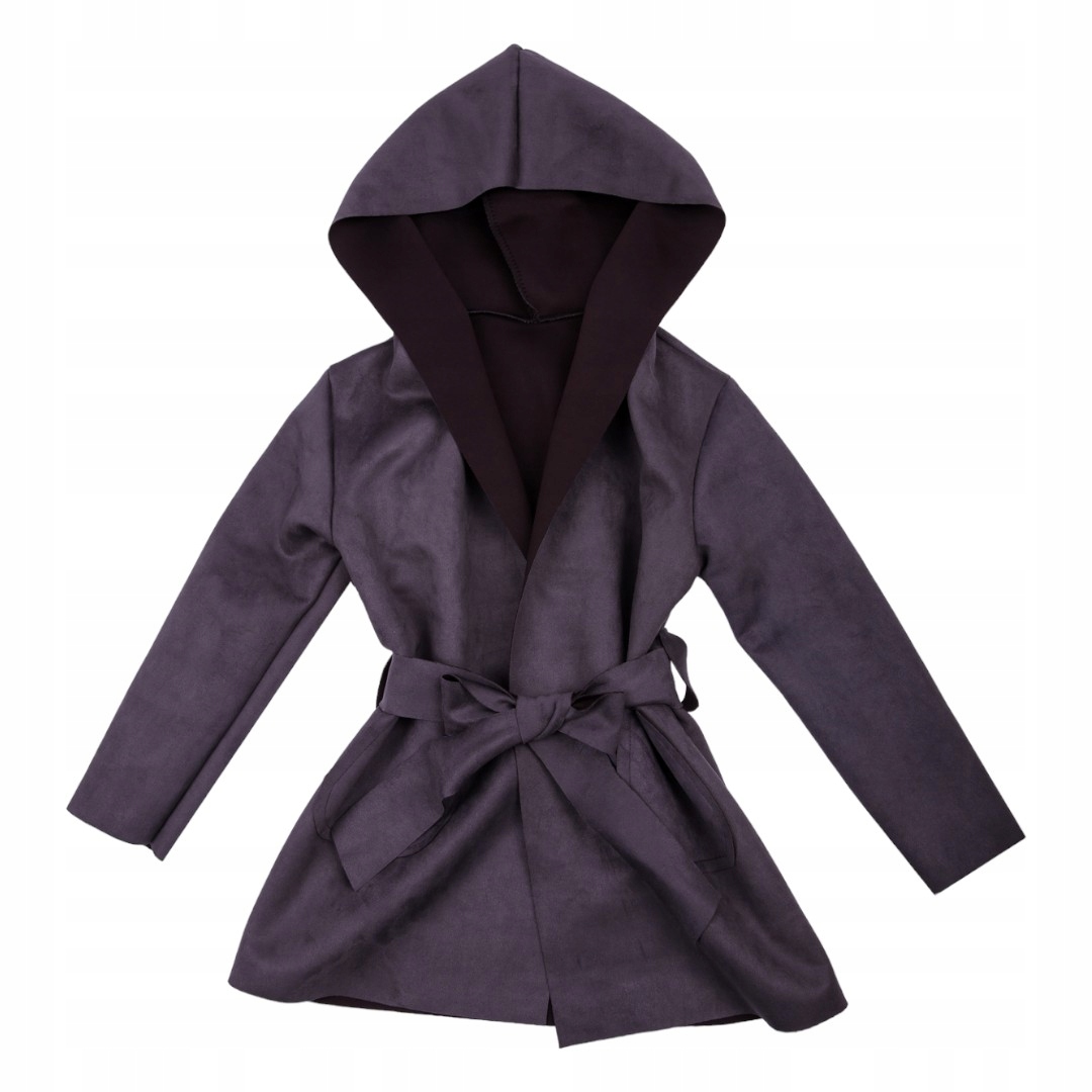 Oblečenie taliansky šedý dievčenský kabát jarný kardigan viazaný 122/128