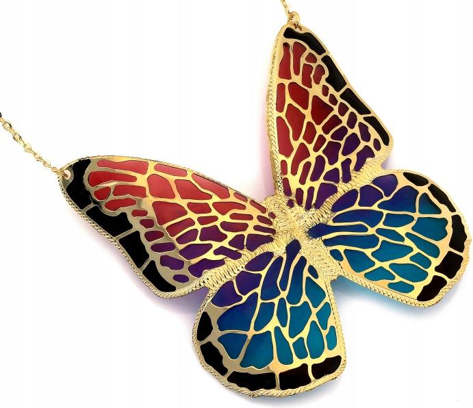 Náhrdelník ze zlata 585 velký motýl s barevným smaltem r45 jako dárek 14K