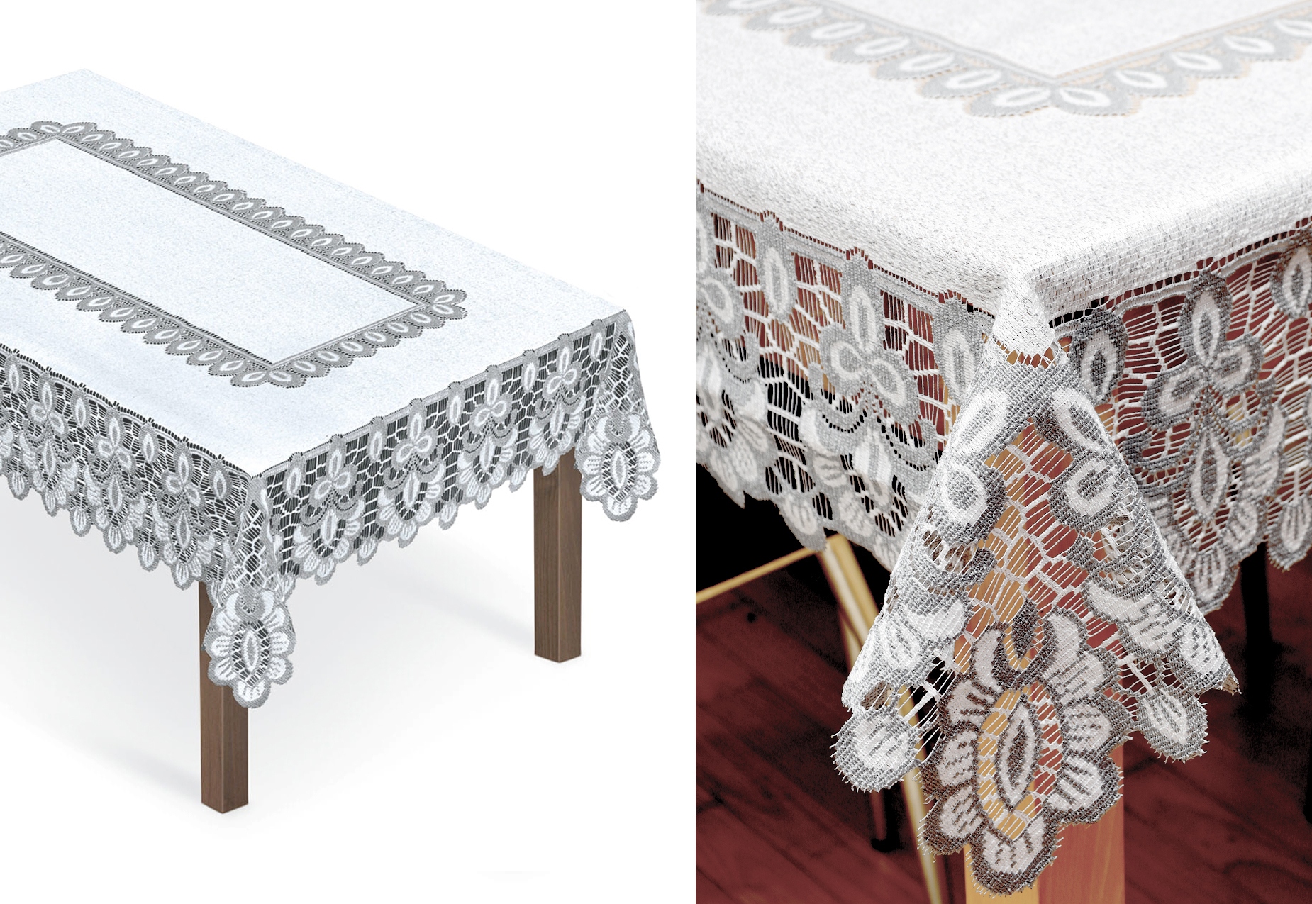 Žakárový ubrus s krajkou, vzor obdélník, 300 x 150 cm