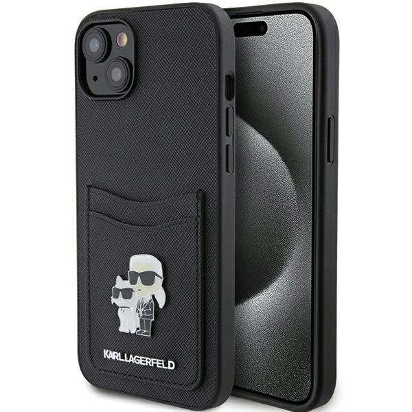 Etui Karl Lagerfeld Saffiano Cardslot K&Choupette Pin iPhone 15 czarne