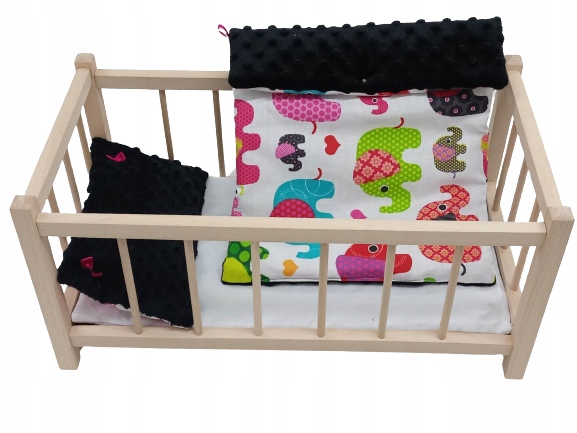 DREWNIANE ŁÓŻECZKO DLA LALEK + POŚCIEL MINKY