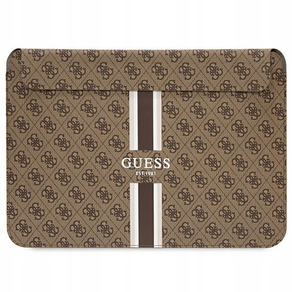 Guess 4G Printed Stripes Pouzdro na notebook 14", hnědé
