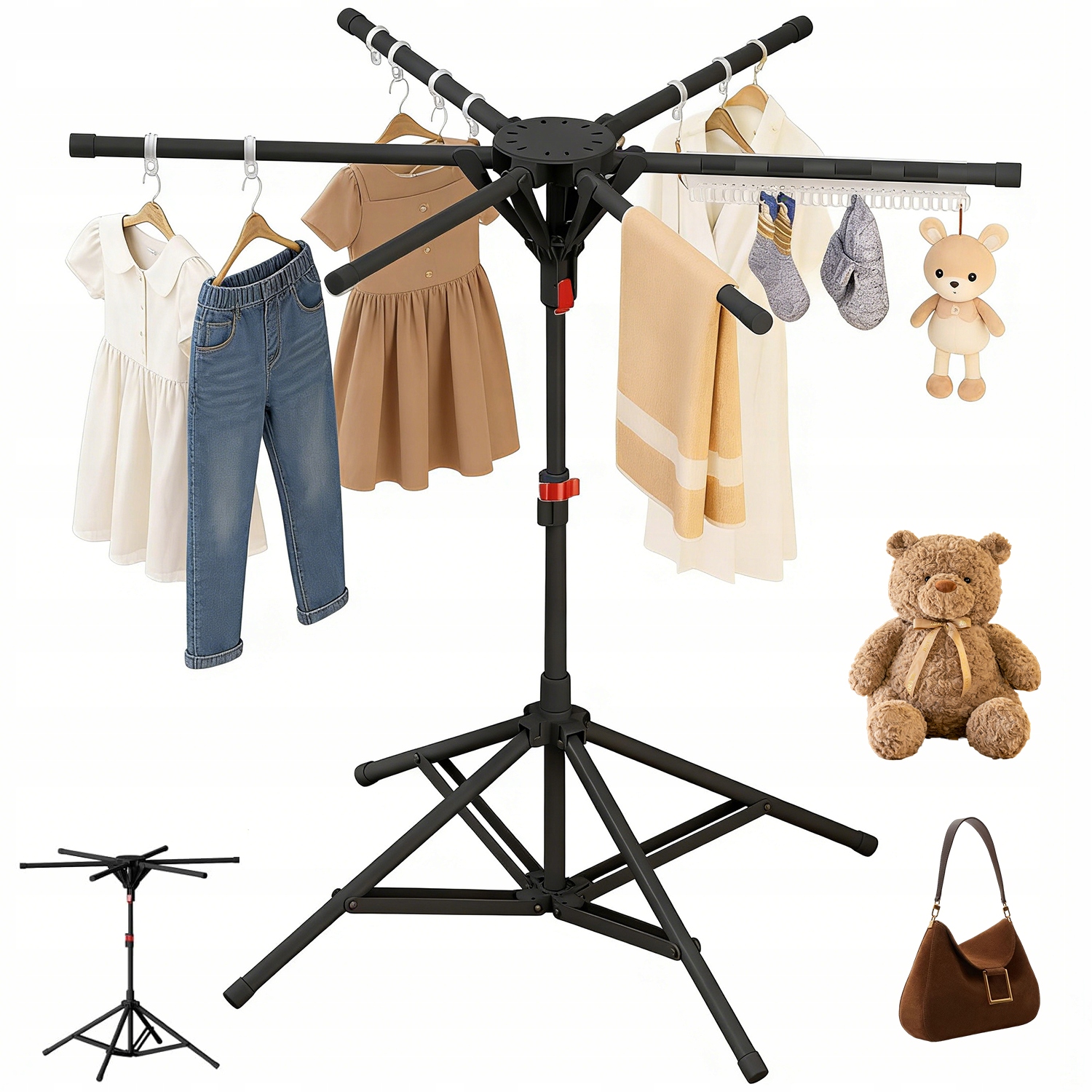 Skládací Sušák Na Prádlo Se 6 Rameny, Černý