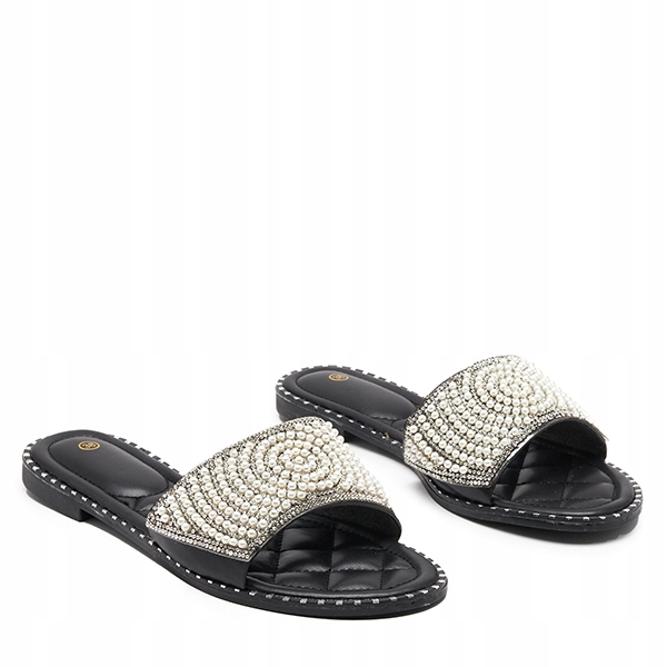 

2020-4 Czarne Klapki Damskie Z Ozdobami Ahaio 37