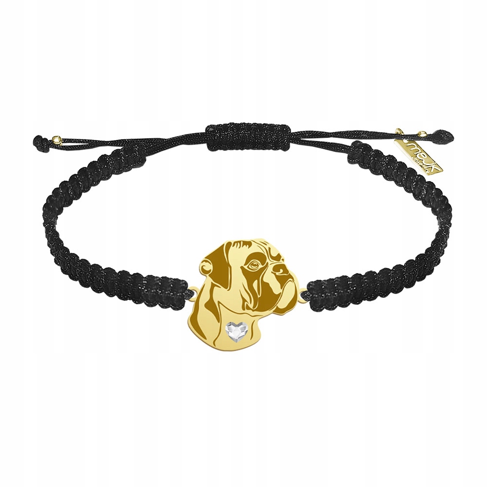 Zlatý náramek s boxerským psem 925 Makramé Dárek Žena Gravírování Bonus