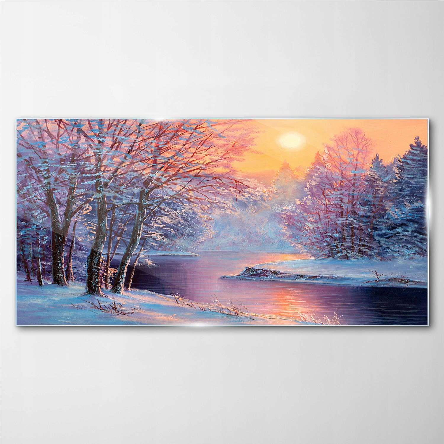 

Obraz szklany Zima rzeka drzewa słońce 140x70 cm
