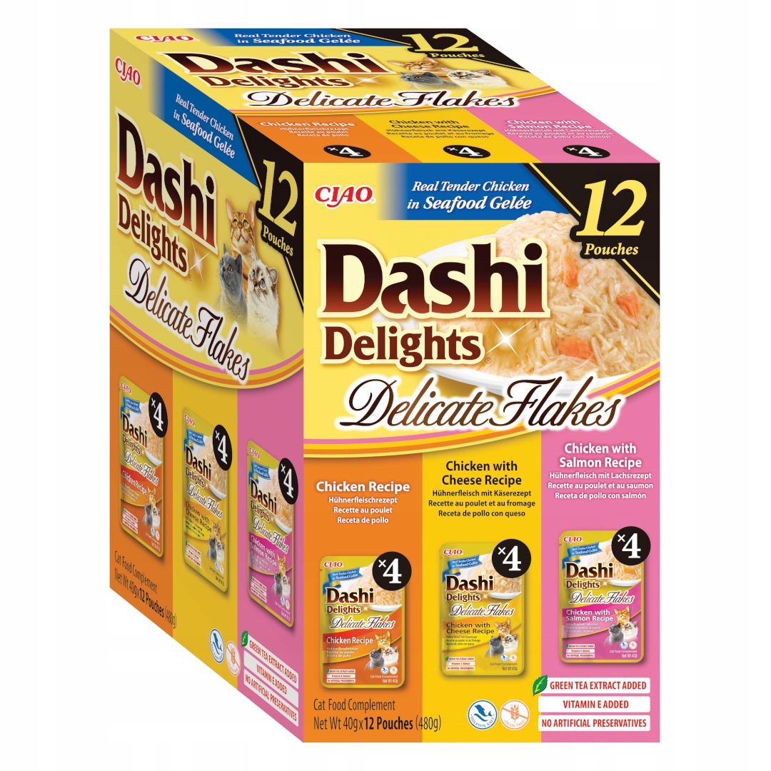Inaba Cat Dashi Delights Delicate Flakes 12x40g Krmivo Pro Kočky Kuře a losos