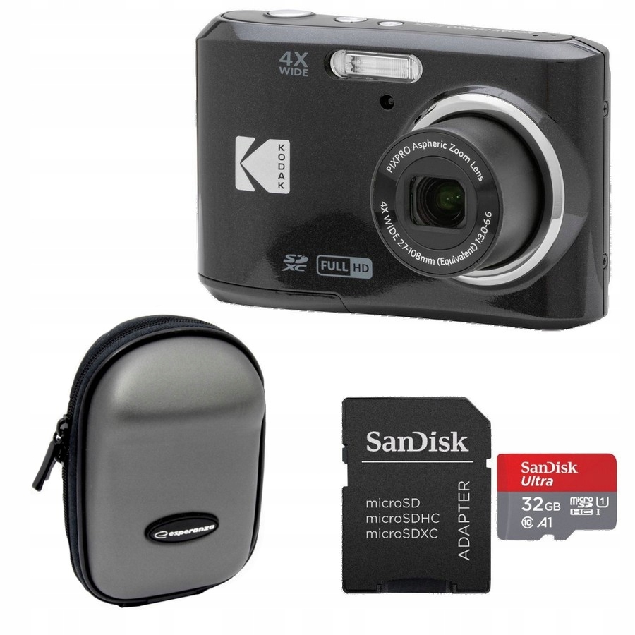 Kodak Friendly Zoom FZ45 černý 64GB Sandisk Adaptér Pouzdro Natec