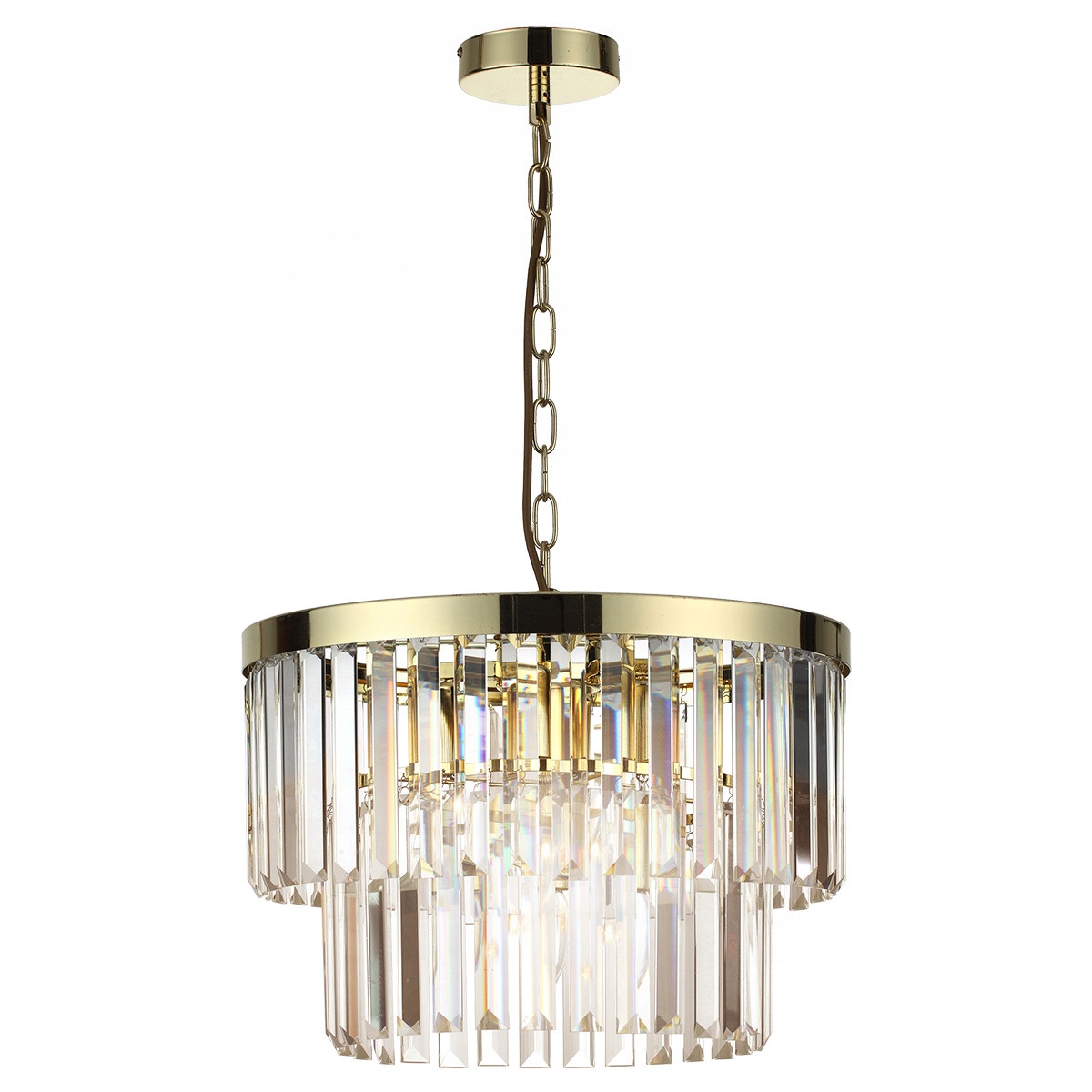 Zlatý palácový lustr s dlouhými krystaly Vetro do obývacího pokoje nad vchodem