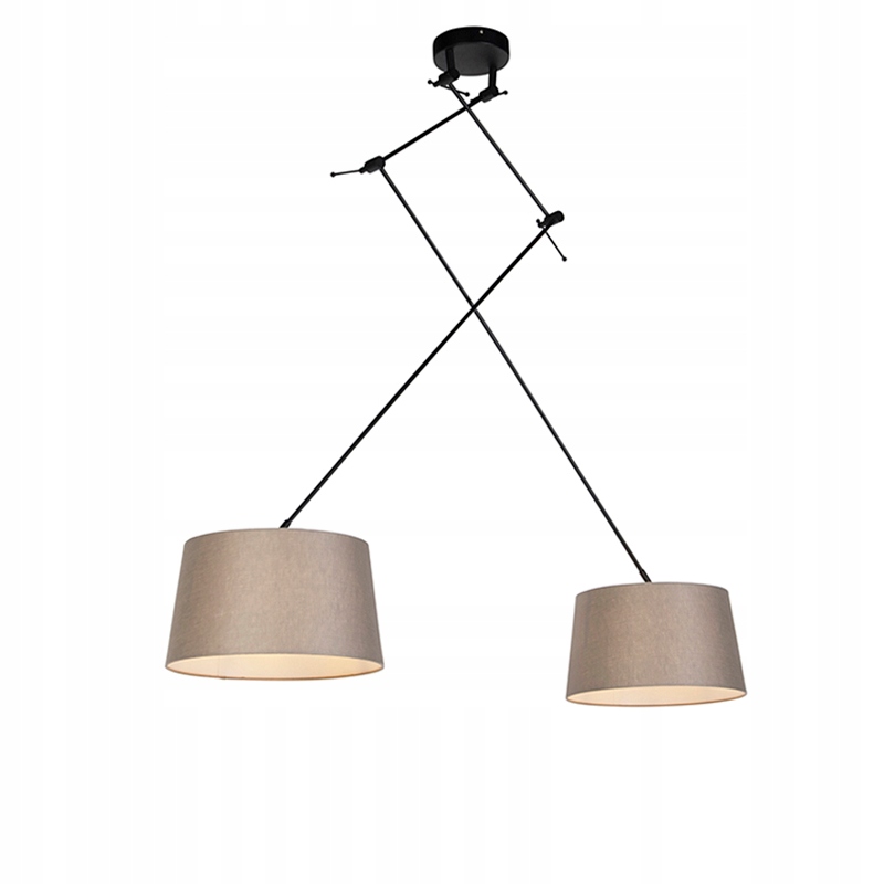 Lampa wisząca regulowana czarna klosz lniany szarobrązowy 35cm Blitz II