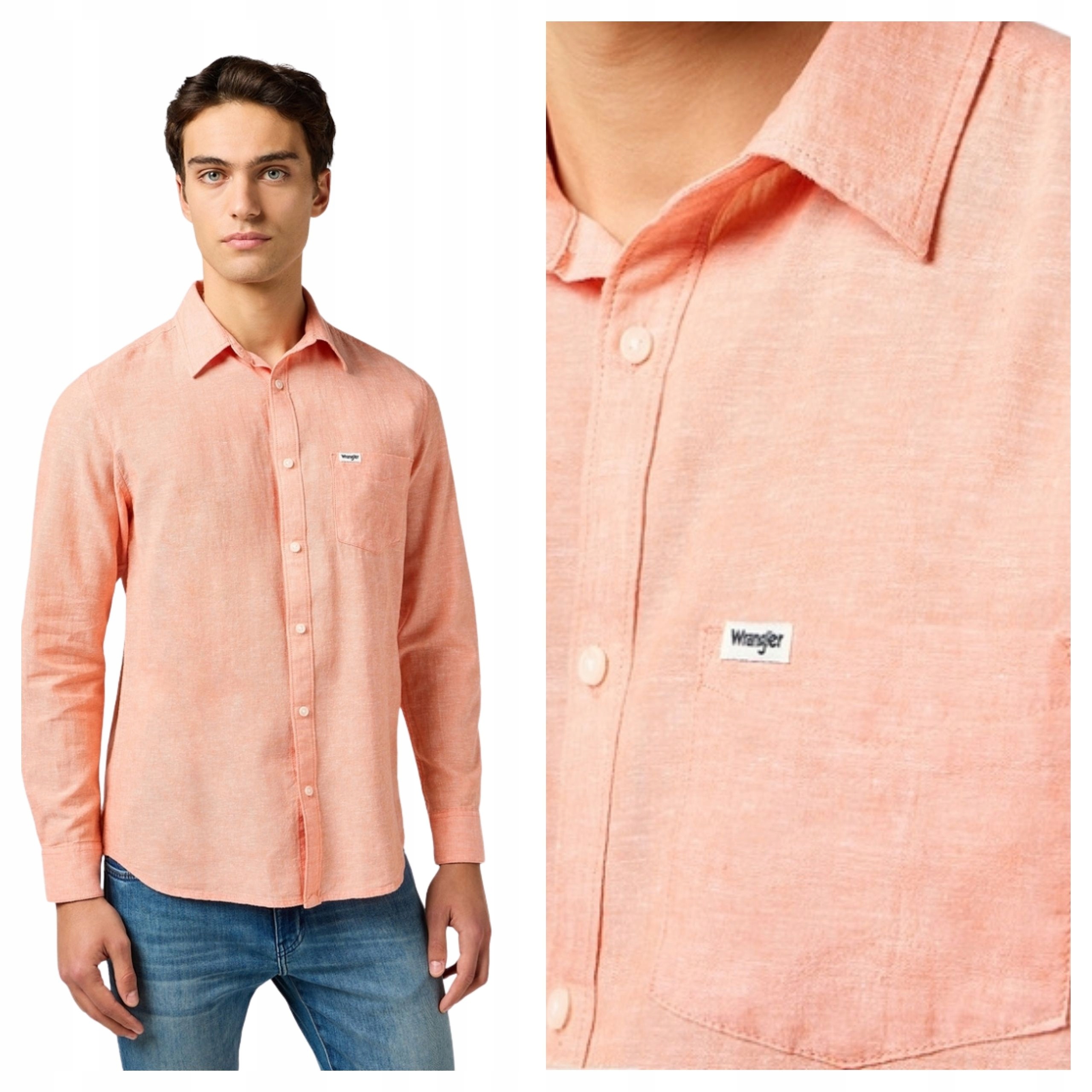 Pánská košile Wrangler 1 Pkt Shirt Růžová Flamingo Bavlněná Klasická L