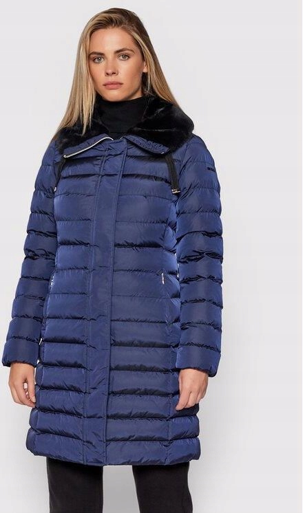 Geox Tmavě Modrá Prošívaná Bunda S Kapucí A Kožešinou 36 6FA