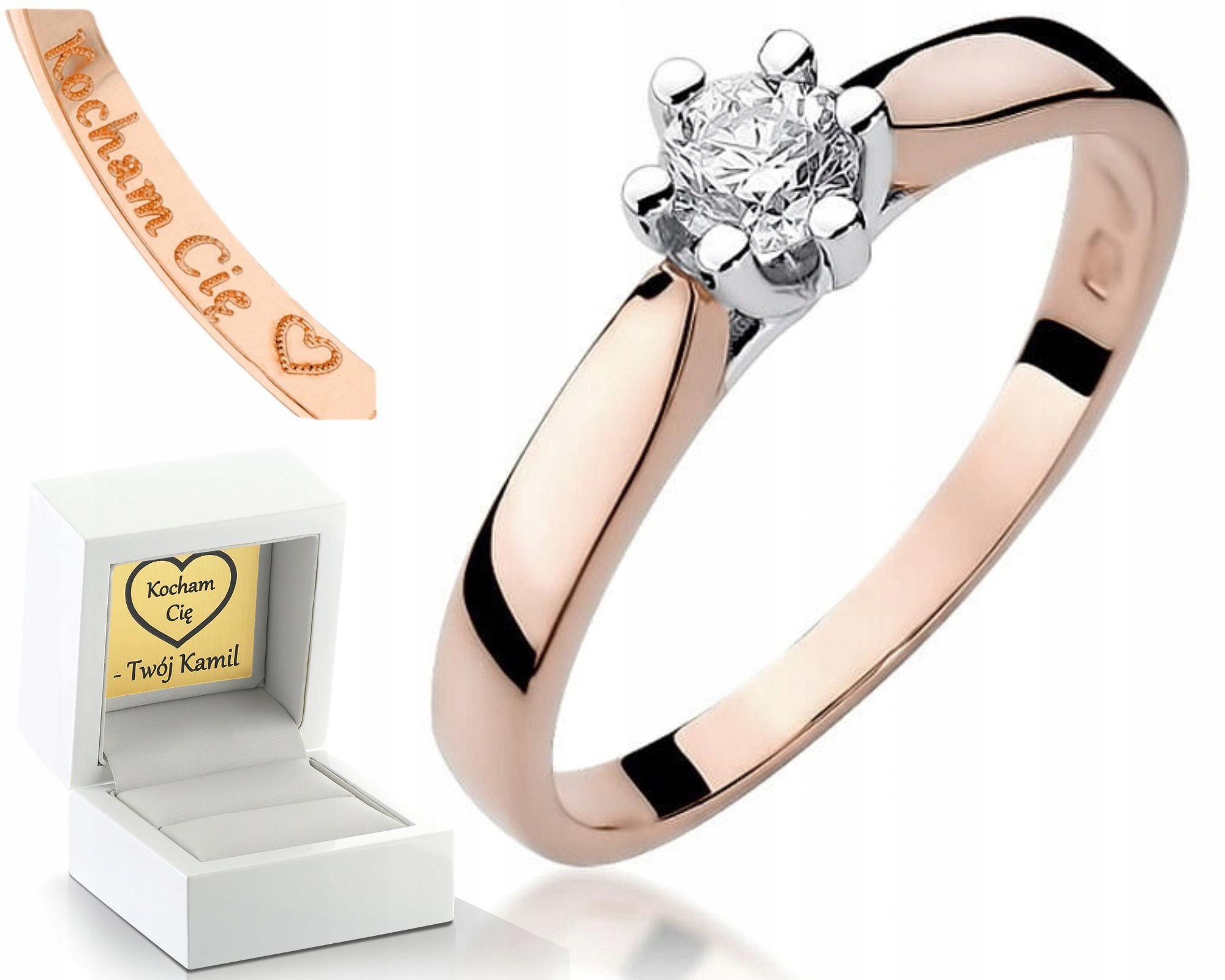 Růžový Prstýnek Na Zásnuby Diamant Růžové Zlato Gravírování 585 Dárek