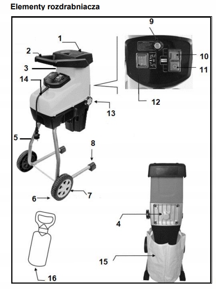 ROZDRABNIACZ Z KOSZEM GAŁĘZI RĘBAK FREZOWY 2800W Kod producenta 2800W