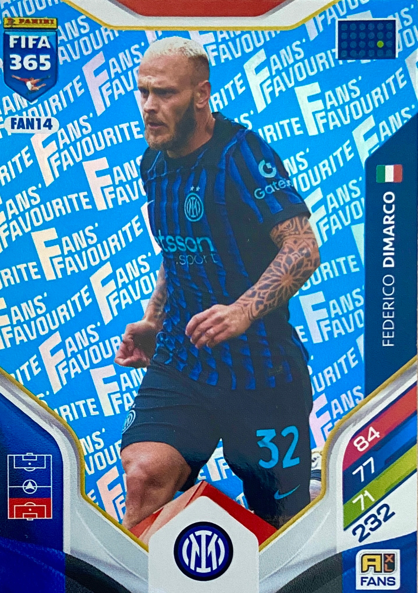Panini Fifa 365 2026 Fans Favourite blue FAN14 Federico Dimarco Inter