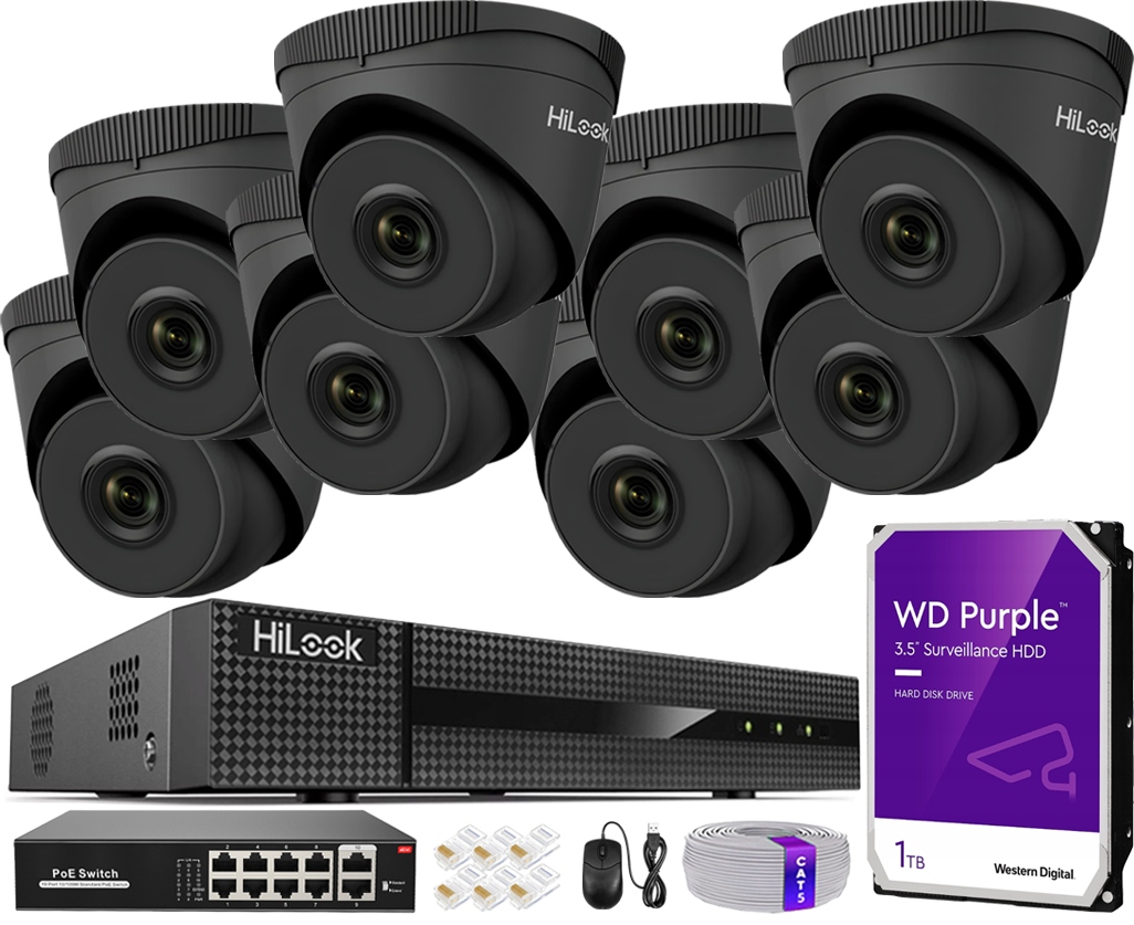 Sada Ip monitorování 8x Kamera IPCAM-T5 černá 5Mpx PoE Audio Detekce