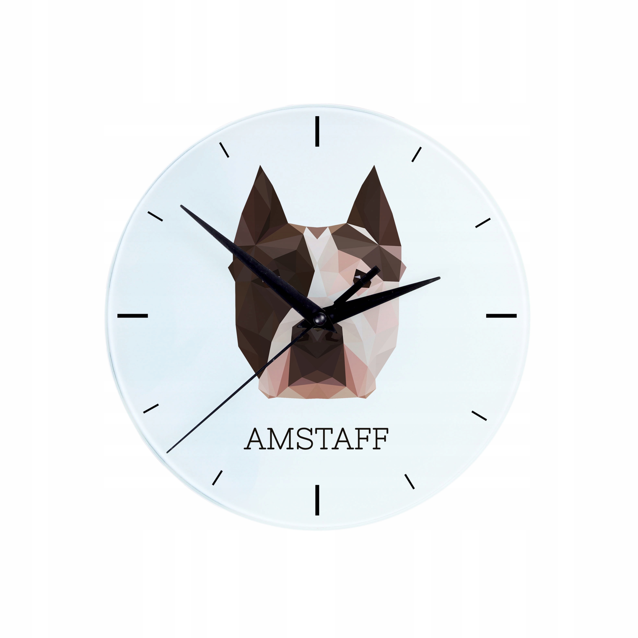 Amstaf Amstaff skleněné závěsné nástěnné hodiny s geometrickým psem