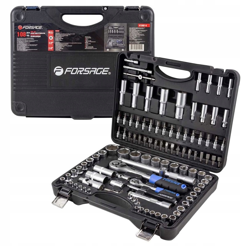 Kluczy nasadki zestaw narzędzi grzechotki 108el walizka 1/4" 1/2" 6-kąt
