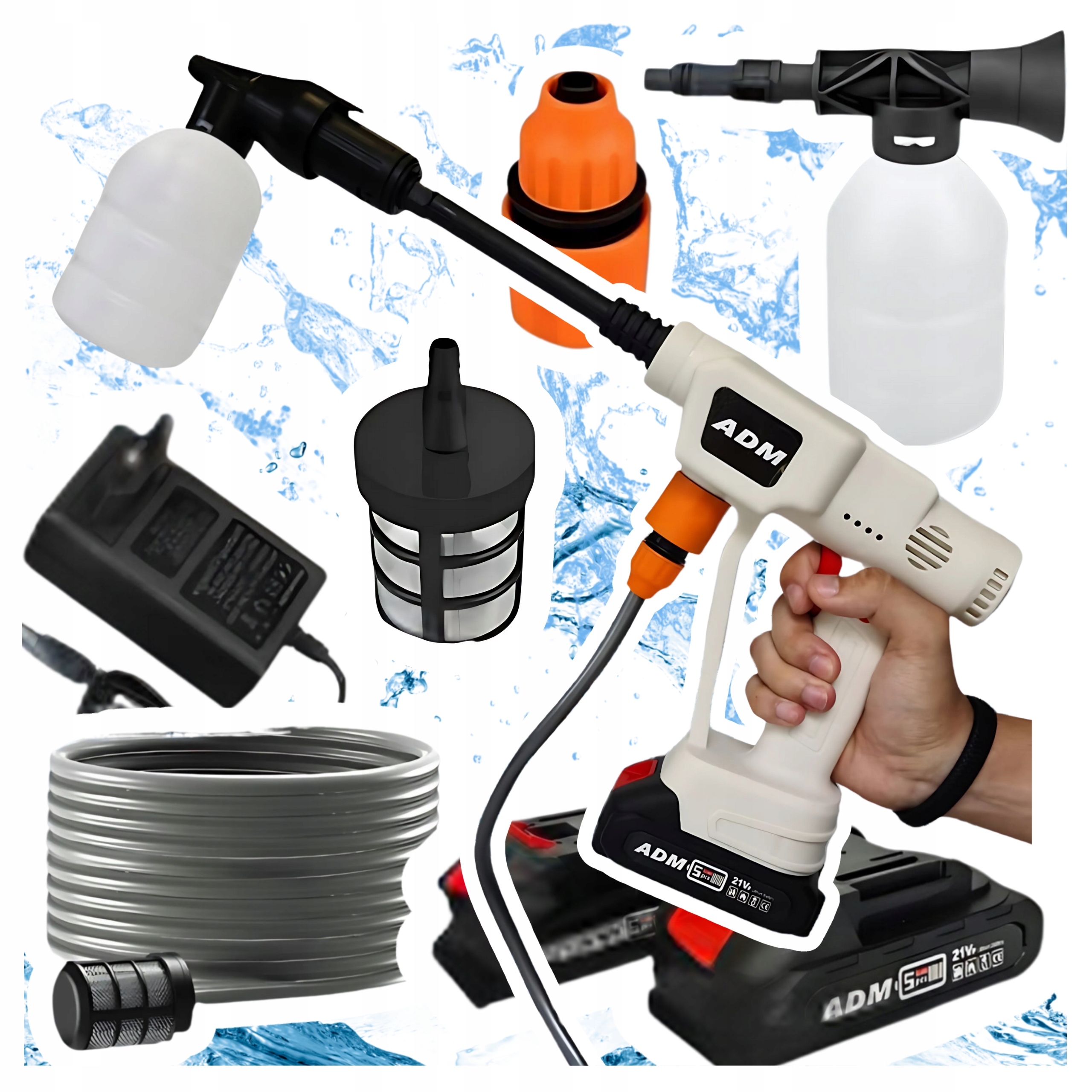 Tlaková myčka Adm bezdrátová 2 baterie 21 V bílá