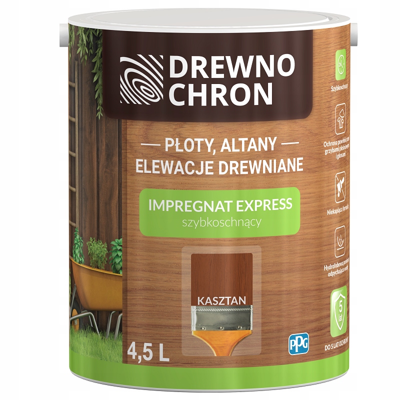 Drewnochron Impregnat do drewna Szybkoschnący Express kasztan 4,5l
