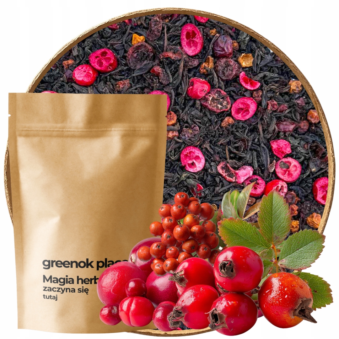 Čaj černý Brusinky Jeřabina Šípková Růže 1000g vánoční zimní kvalita