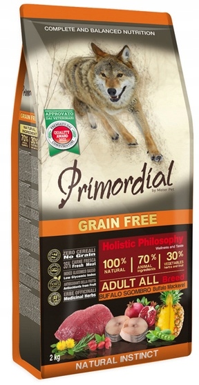 Bezobilné krmivo pro psy Primordial Buvol a Makrela 2 kg
