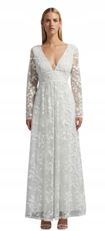 Coast Bílá Maxi Sukně S Krajkou A Hlubokým Výstřihem S Květinami, Velikost 42 Hke