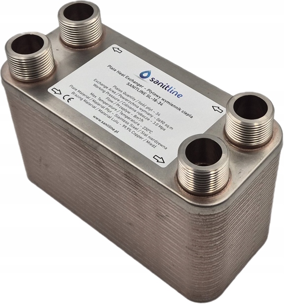 34-DESKOVÝ Výměník Tepla Sanitline SL-18-34-A1 Výkon 45 kW Připojení 4x 1"
