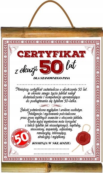 

dyplom z listewkami 50 urodziny mężczyzny