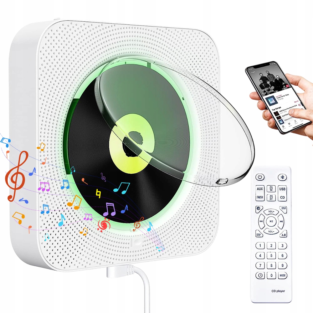 Rádio Aux Usb Fm Bílý MP3 Přehrávač Přenosný CD Reproduktor Bluetooth Dálkové Ovládání