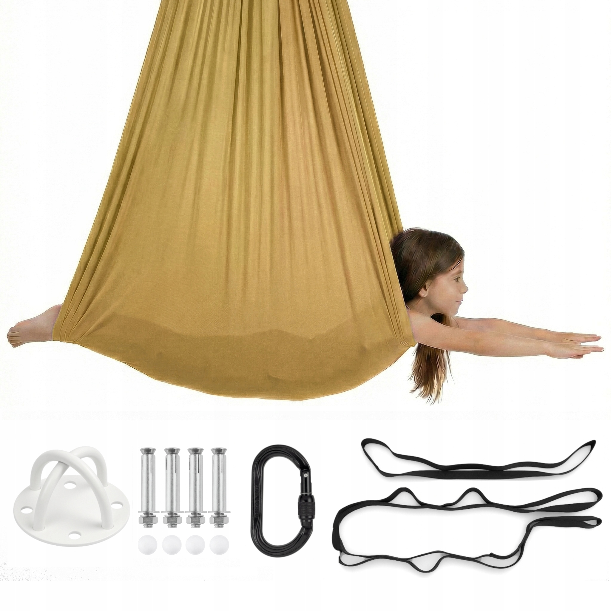 Huśtawka sensoryczna dla dzieci, hamak, szarfa| 3 m Złoty