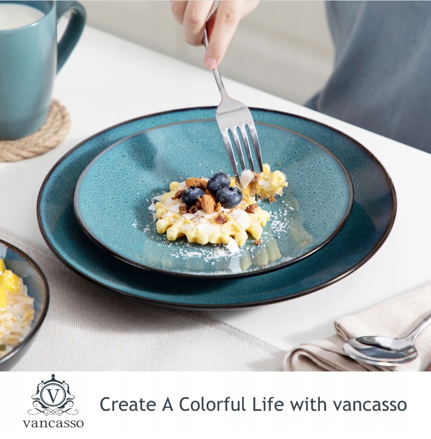 Serwis obiadowy Vintage Retro kamionka zastawa 8os Marka Vancasso