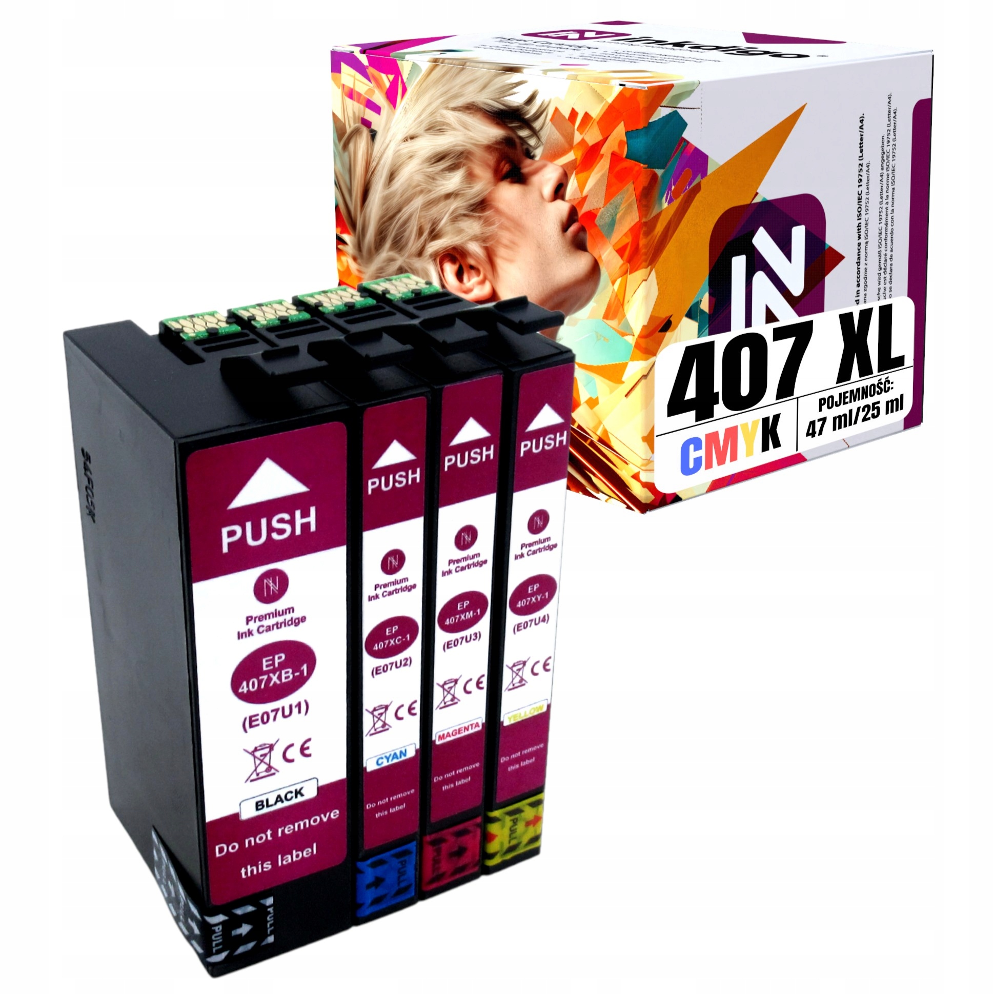 4x Tusz 407 XL Do Epson WorkForce Pro WF-4745DTWF