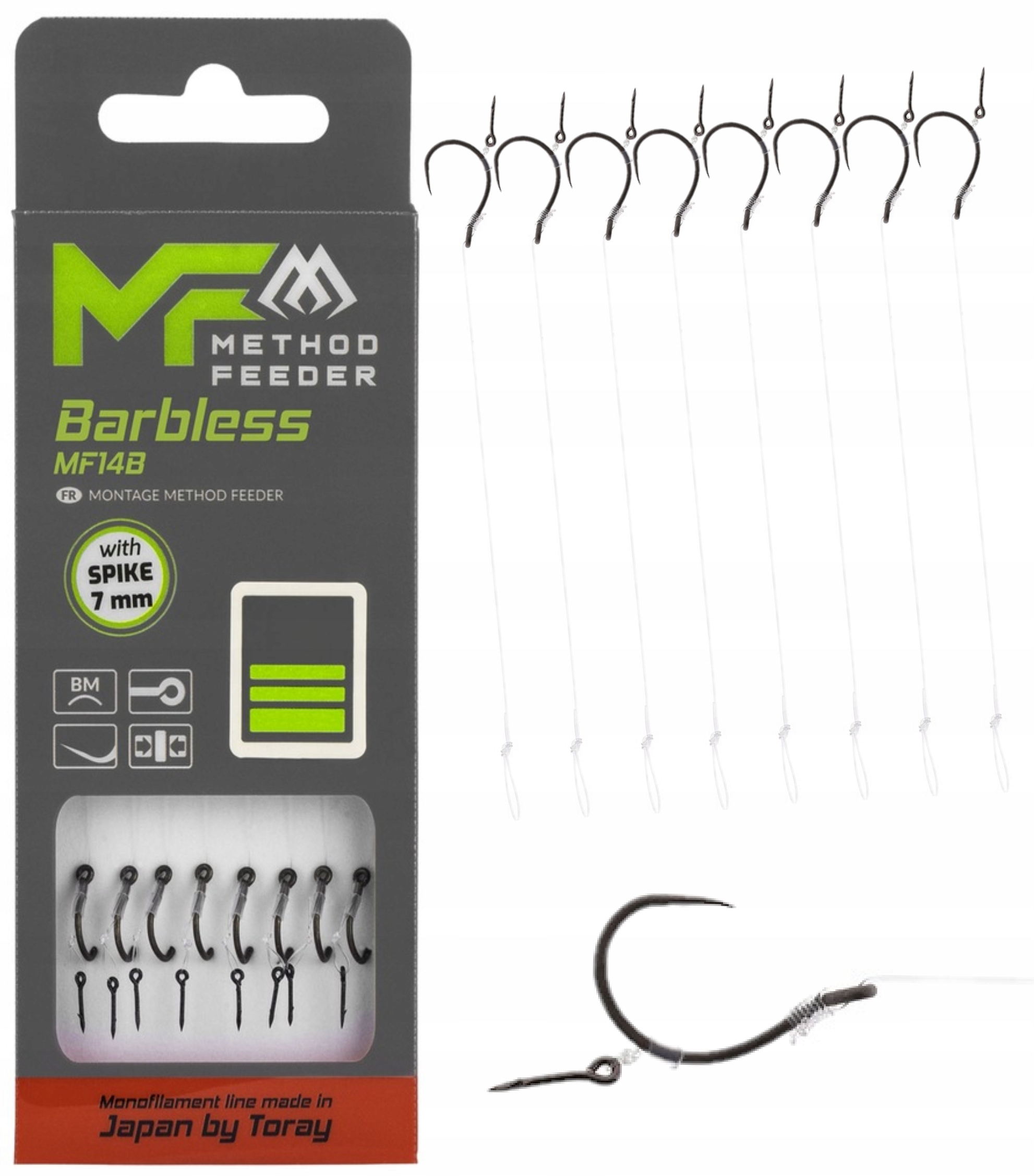 Przypony z bagnetem hak nr12 bezzadziorowy na żyłce 0.20mm 10cm zestaw 8szt