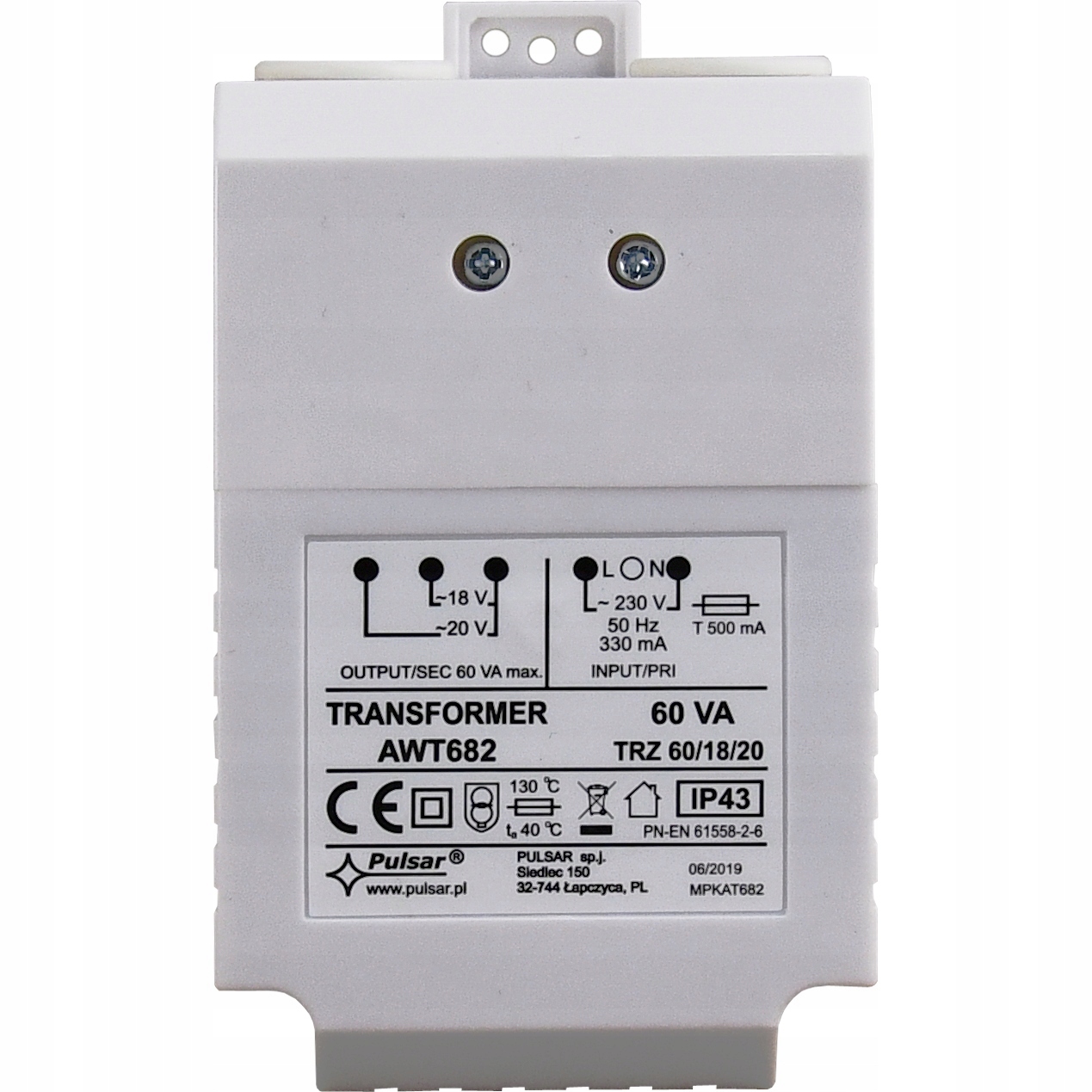 TRANSFORMATOR ZASILACZ AC 230V NA 60AV (18V/20V) Kod producenta AWT682