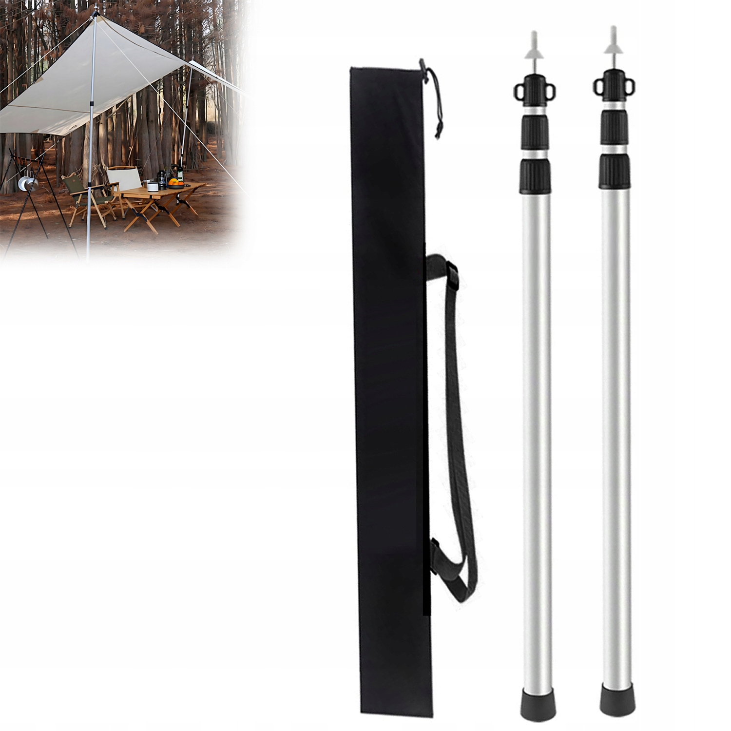 Tyczki Namiotowe Teleskopowy Regulowany Tyczka Zestaw 2 Rur 90-230 CM
