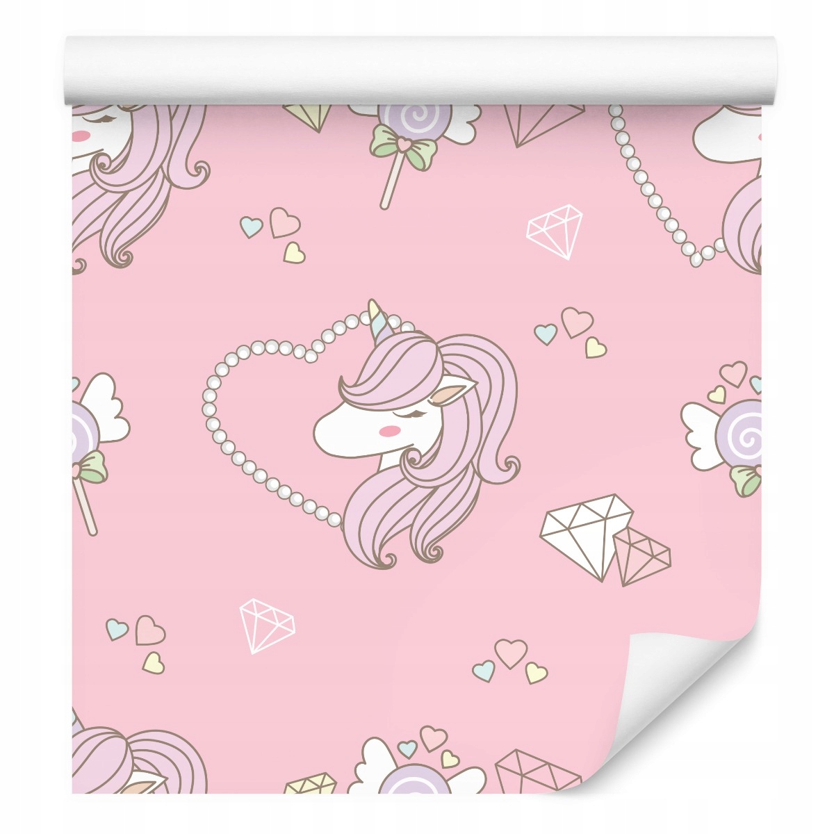 Tapeta do dětského pokoje jednorožec srdíčka
