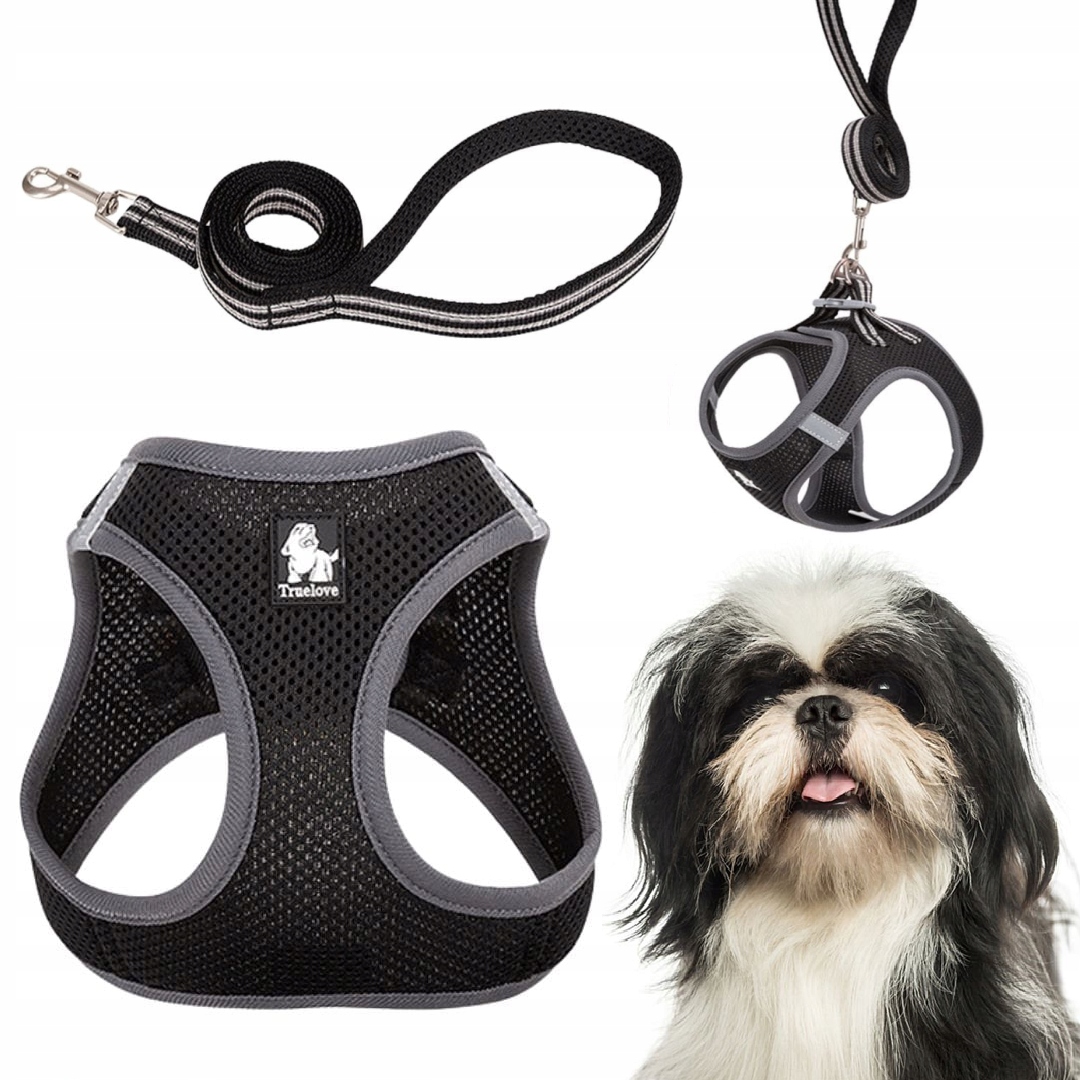 Szelki Smycz Dla Małego Psa Kota Lekkie Truelove Mini Czarne S Zestaw