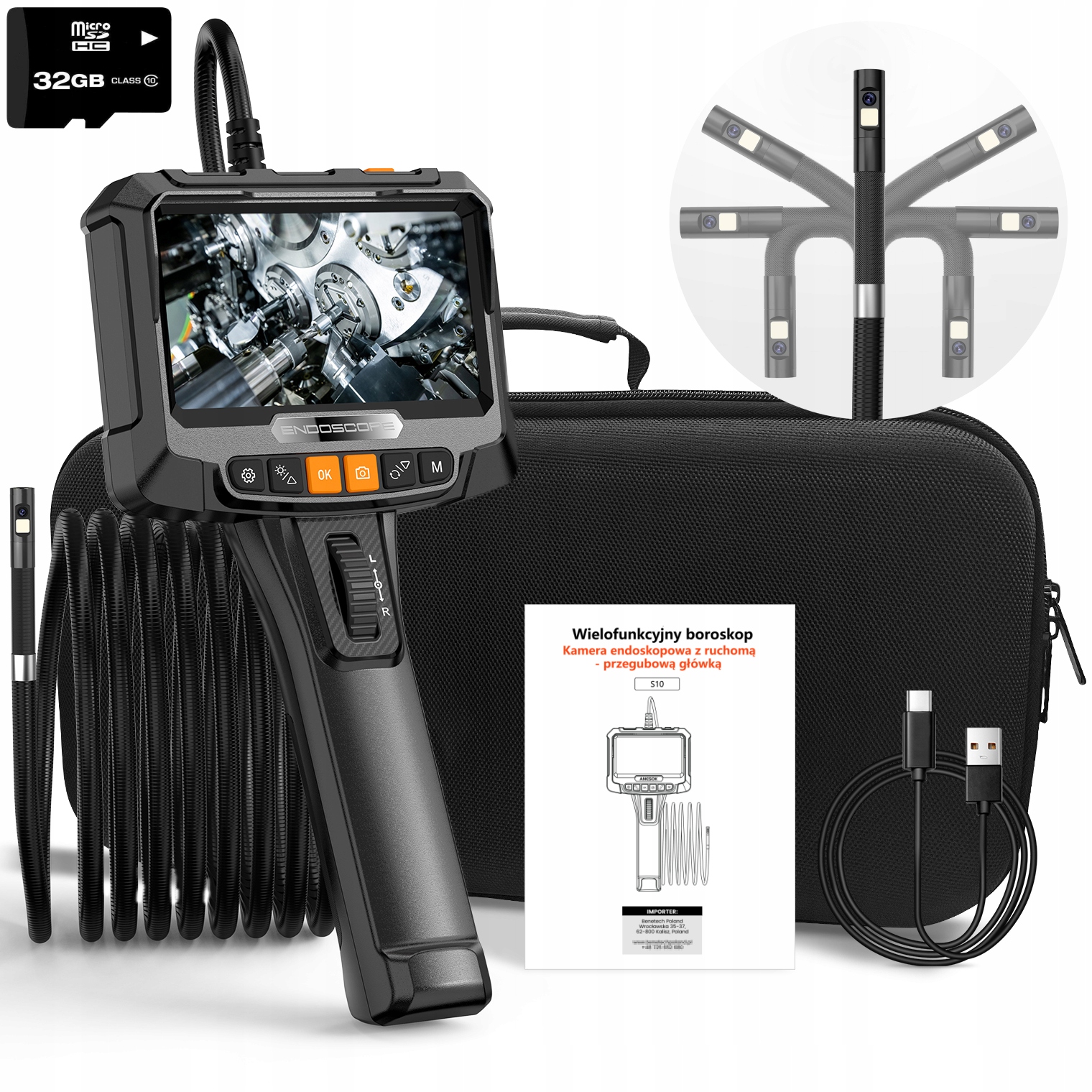 ENDOSKOP KAMERA INSPEKCYJNA OBROTOWA 360° 1.5m 4LED RUCHOMA GŁOWICA