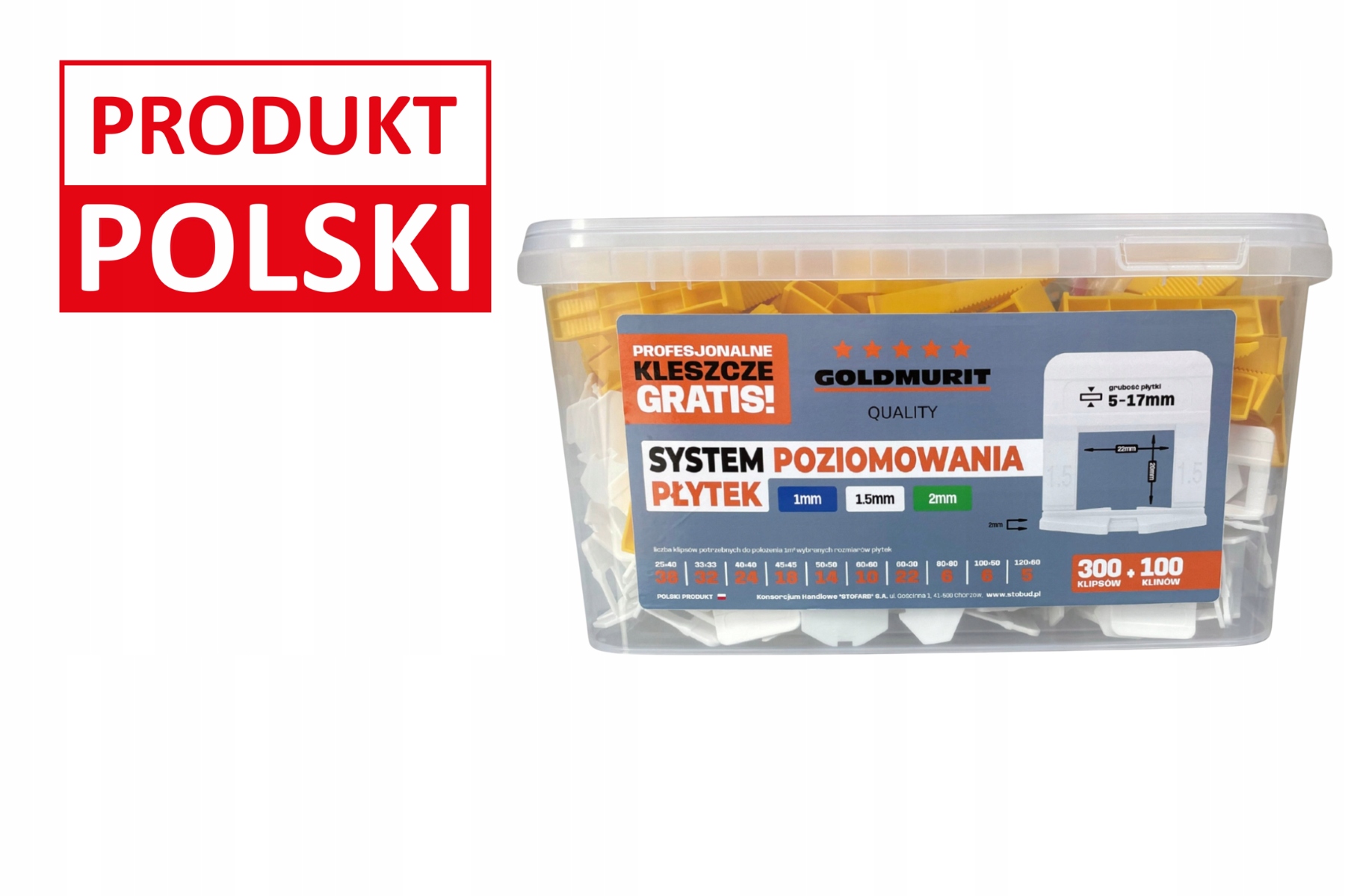 Goldmurit Systém vyrovnávania dlaždíc 1,5 mm, klipy 300
