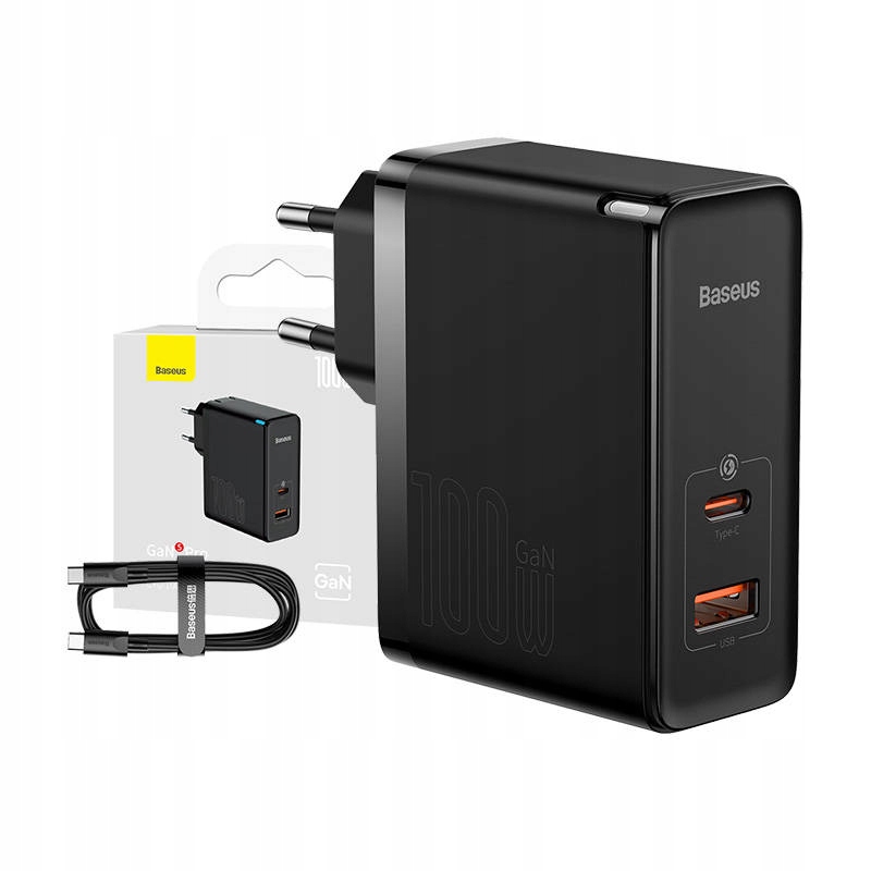 BASEUS ŁADOWARKA SIECIOWA DO TELEFONU ZASILACZ GAN5 USB-C USB QC PD 100W 1M