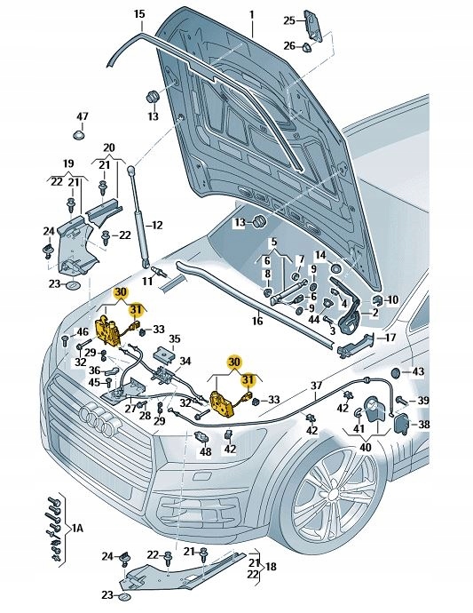 ZAMEK MASKI PRZEDNIEJ Z MIKRPRZELACZNIKIEM AUDI Q7 Part number 4M0823509B